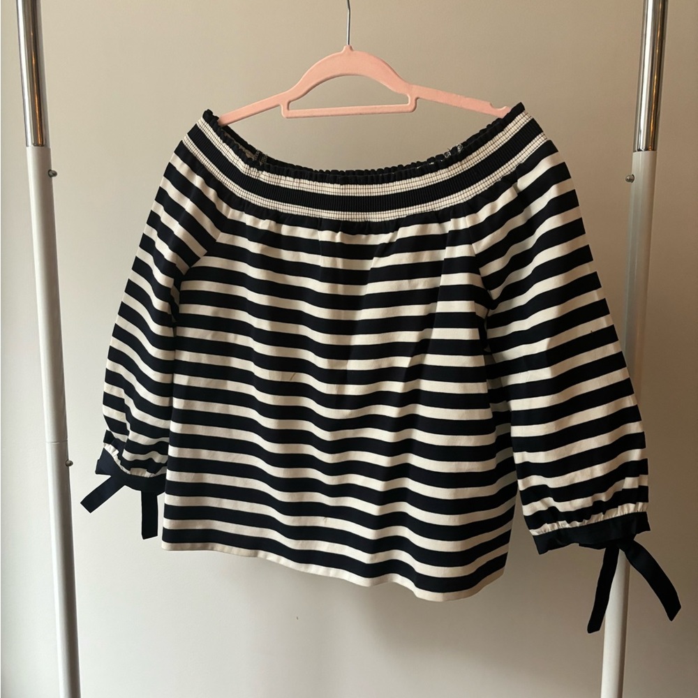 JCrew - Off the Shoulder Blue and White Stripe Top - XL